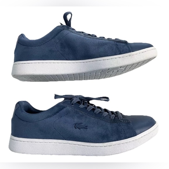 Lacoste Carnaby Evo Velvet & Leather Trainers Women’s 9 /Eur 40.5 Navy Blue RARE - Picture 1 of 8